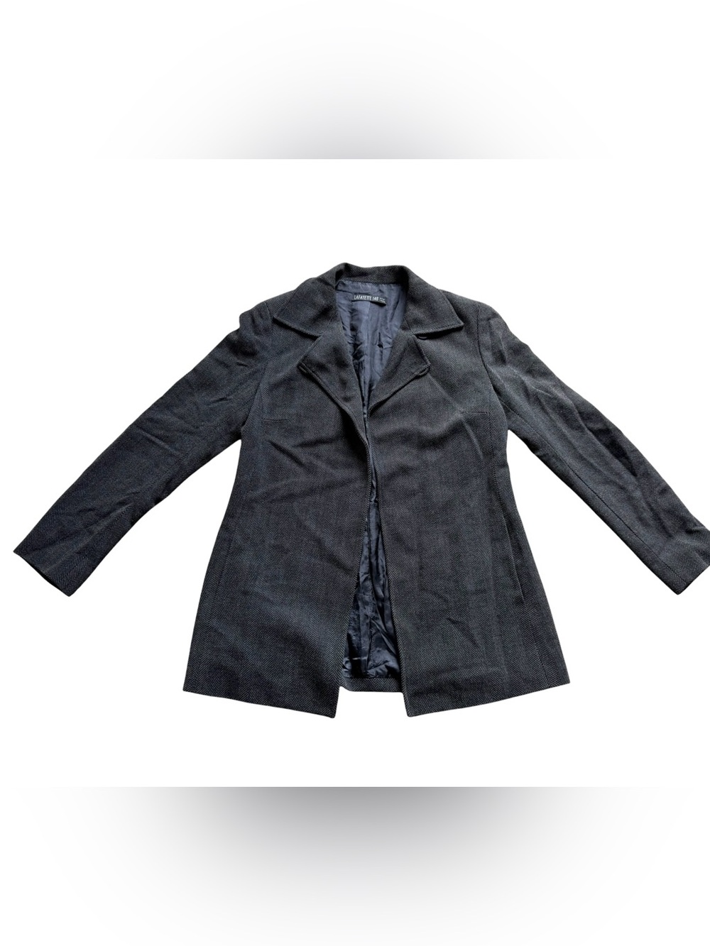 Lafayette 148 Longline Wool Blend Jacket Size 8 Gray Herringbone Single Button